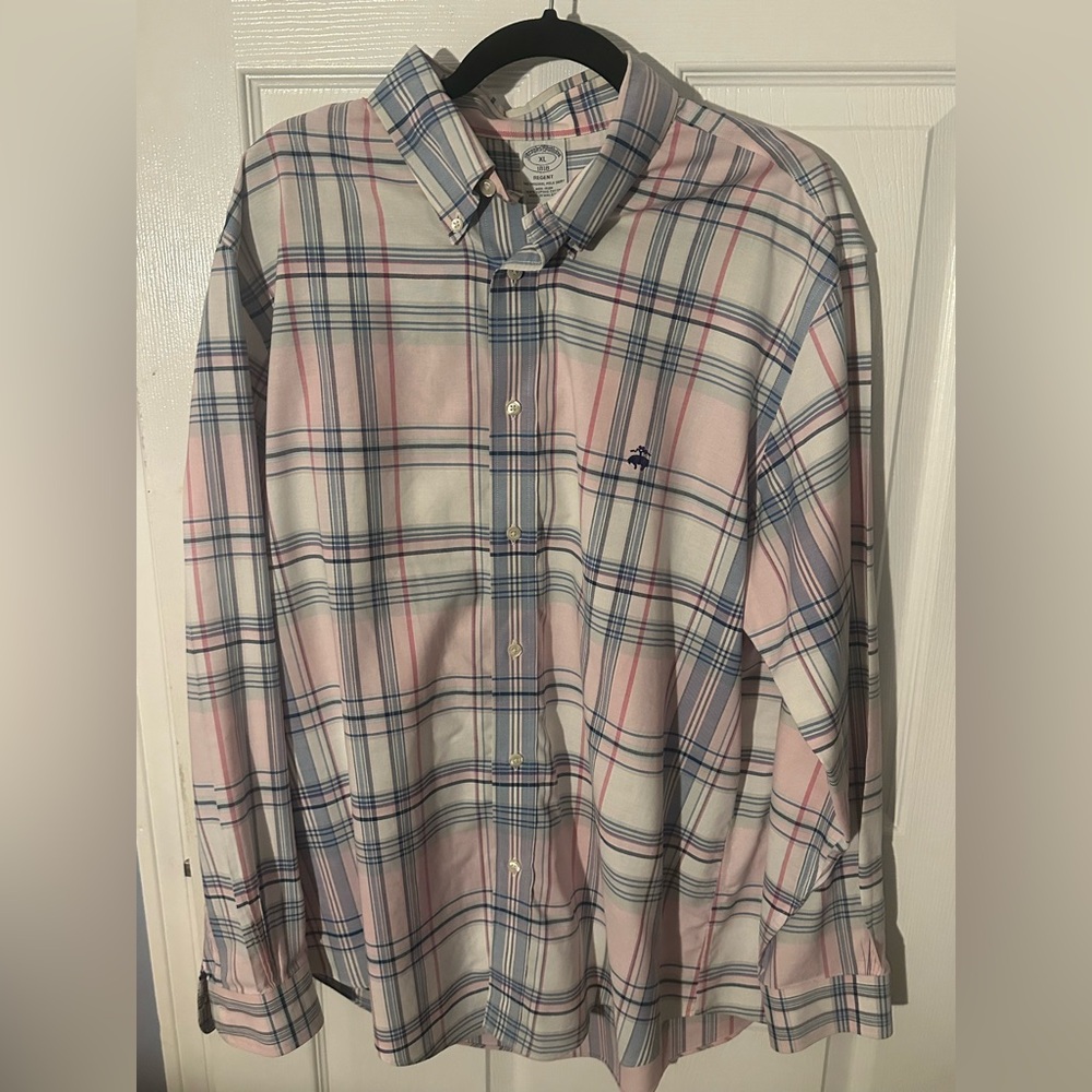 Brooks Brothers 1818 Pink & Blue Plaid Button-Down Shirt~XL